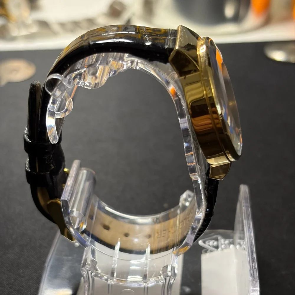 Invicta Angel Watch Women OS Black Gold Leather Strap 29784 Luxury